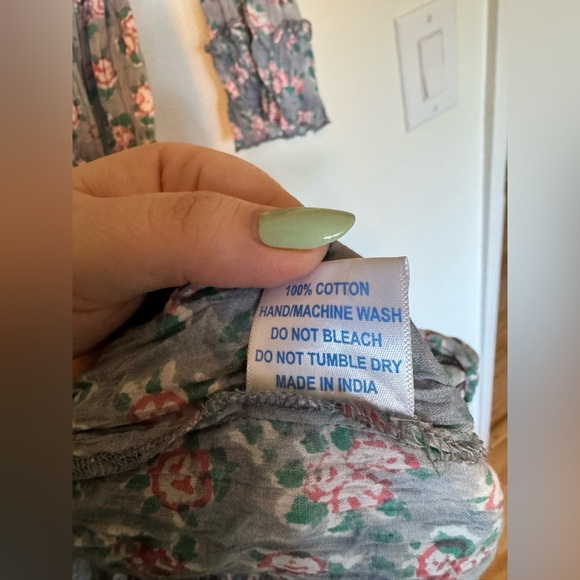 Nila Rubia Indian Cotton Crinkle Gauze Floral Midi Dress Bell Sleeve Medium EUC - Picture 6 of 8